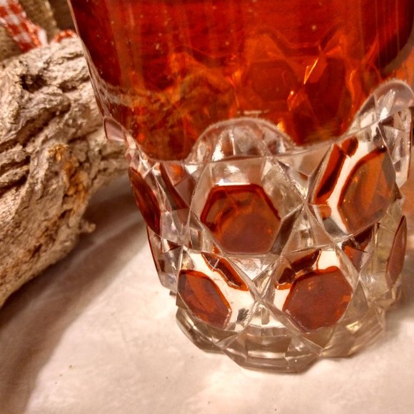 Vintage US Glass Ruby Flash Stained Red Block Pattern Pressed Glass Tumbler - Picture 2 of 6